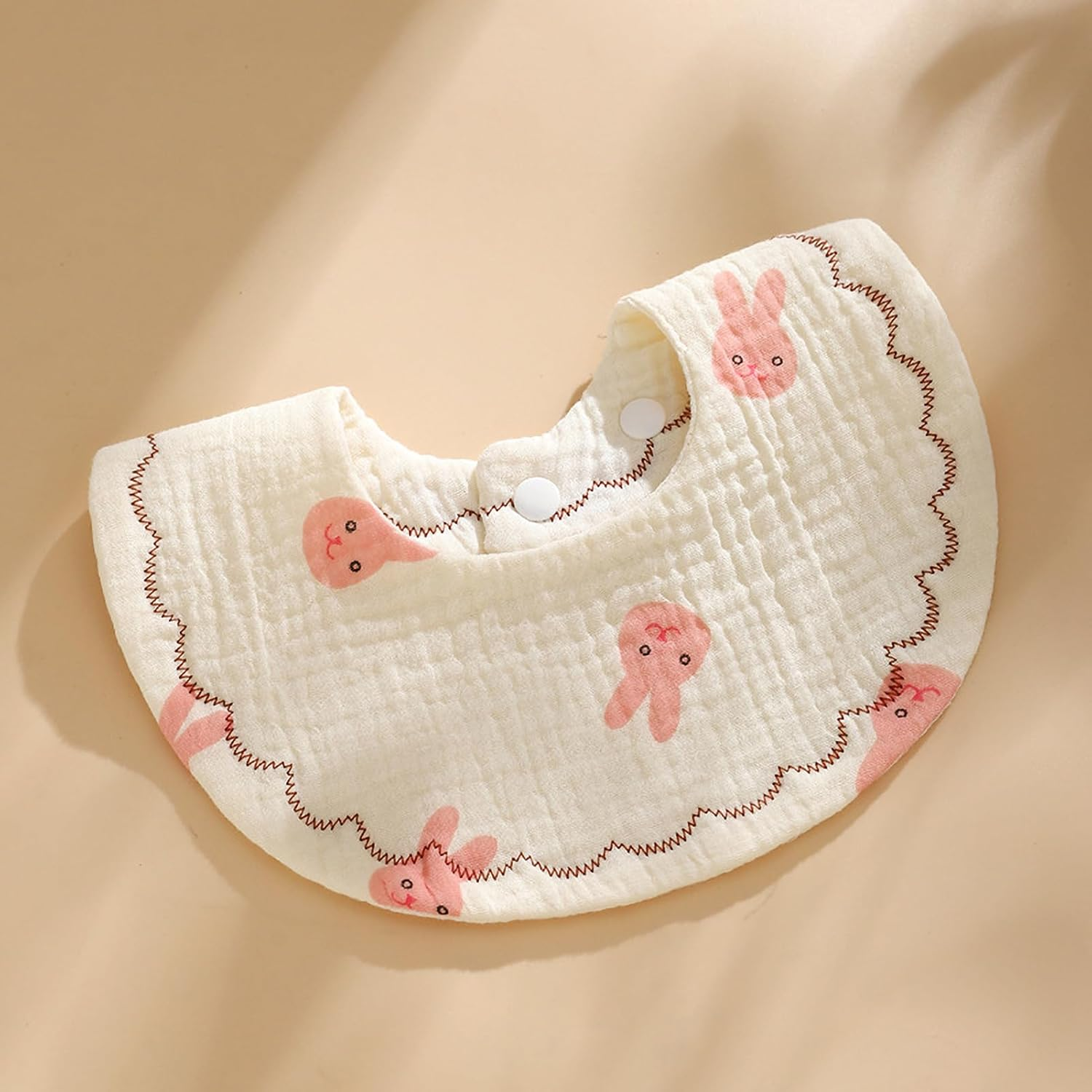 ZONEY 4 Pack Solid Muslin Baby Bibs, 6 Layer Baby Bandana Drool Bibs Absorbent Cotton Bibs for Unisex Boys Girls - Flower Rabbit image number 2