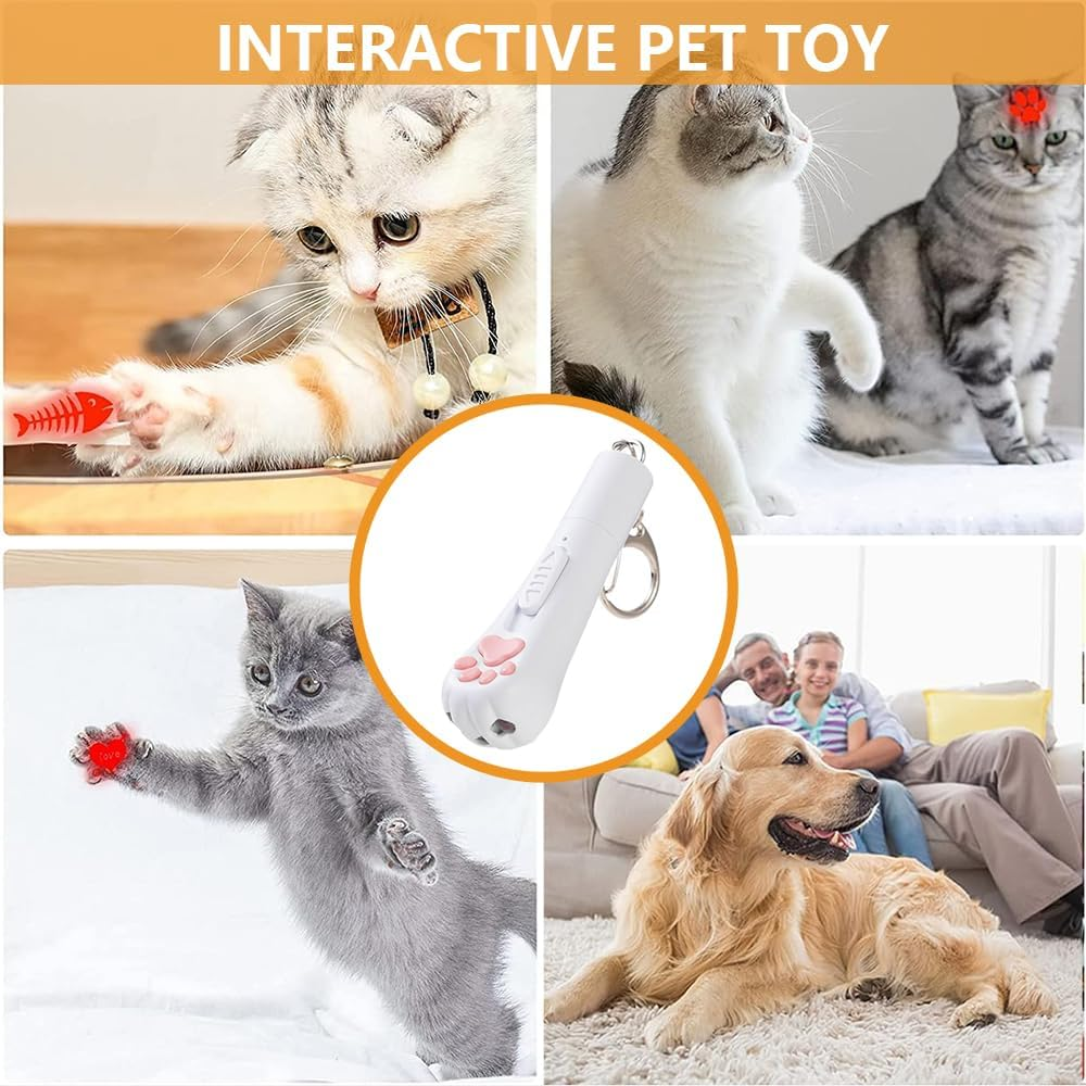 Vekol Cat Laser Toy, LED Pointer Interactive Toys Indoor Cats Dogs Laser, Long Range 5 Modes Laser Projection Playpen USB Rechargeable for Kitten Outdoor Pet Chasing Exercise (White) image number 3