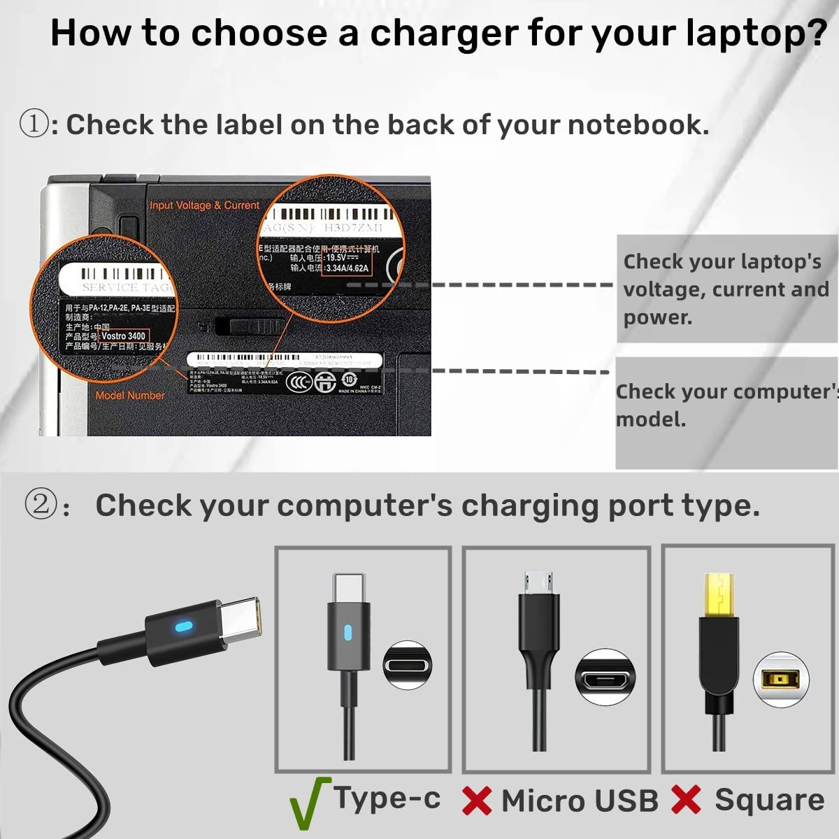 130W USB Type C 20V 6.5A Power Adapter,Compatible with Dell XPS 15 9575 9520 9510 9500 17 9720 9710 9700 Precision 5530 5550 5560 5570 5750 5760 3560 Latitude 5411 5421 5511 5520 5521 Power Cord image number 1