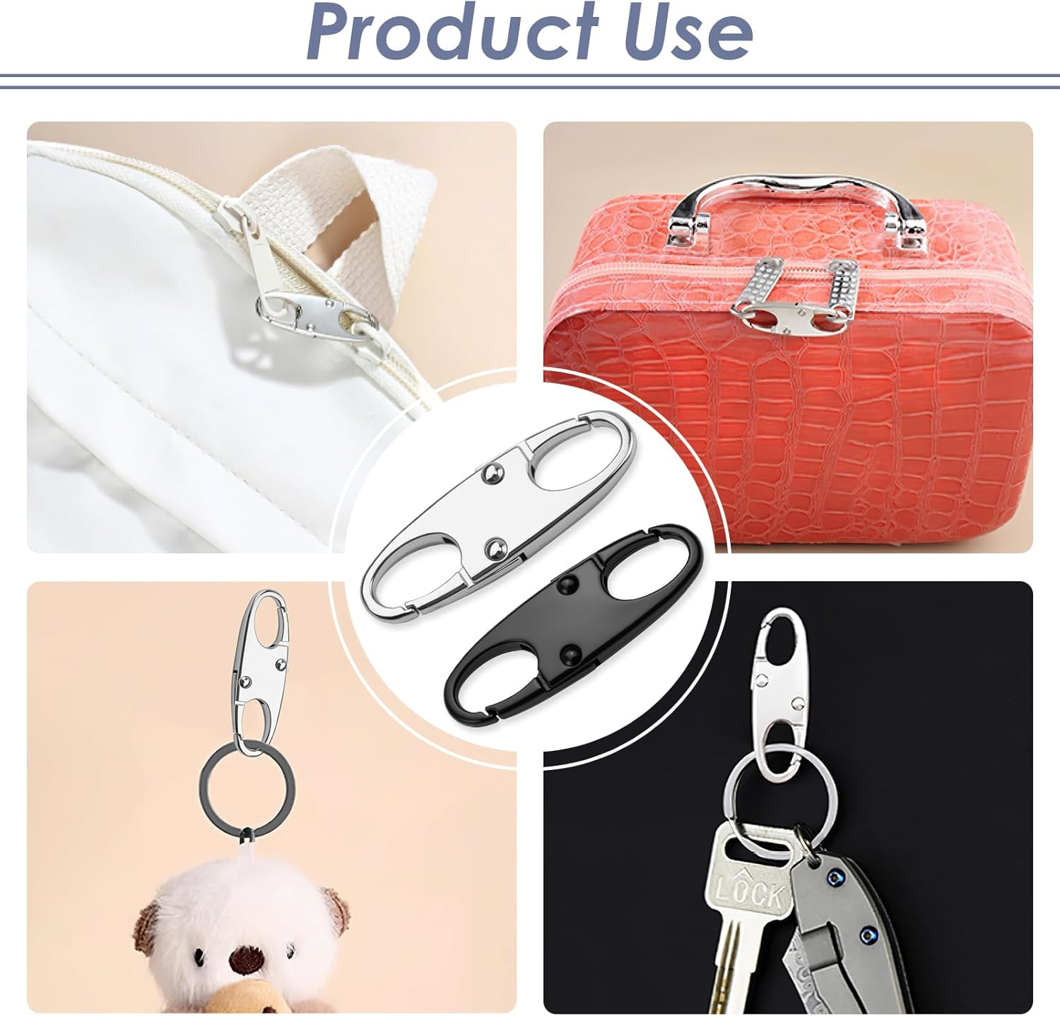 8-Pack Anti-Theft Zipper Clips (4 Black + 4 Silver) - Metal Zipper Pull Locks for Luggage, Backpacks & Purses - 38Mm/1.5" Double-Opening Security Fasteners for Travel Luggage Protection