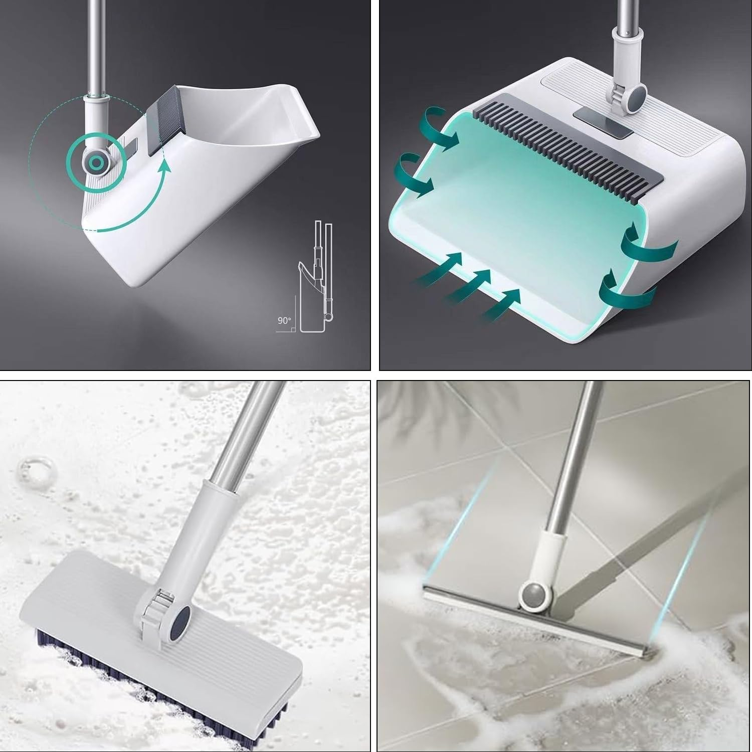 4-In-1 Broom with Dustpan Combo with Upright Stand, Built-In Squeegee and Scrubber for Effortless Cleaning in Home Kitchen Bathroom, Indoor Outdoor Use image number 2