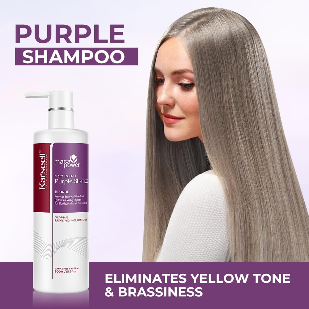 Karseell Purple Shampo Neutralises Brass and Yellow Tones for Blonde Silver Grey Hair, 16.90 Oz 500Ml image number 4