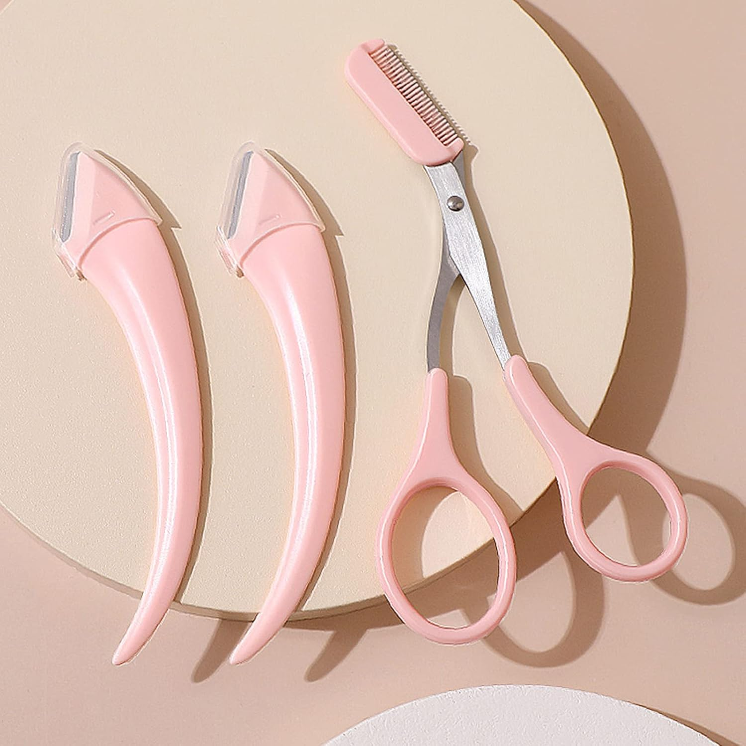 3 Pcs Eyebrow Trimmer Scissor, Eyebrow Razor Eyebrow Comb Scissor Eyebrow Cut Scissor Eyelash Hair Remover Cut Eyebrows Shaping Tool Eyebrow Grooming Set Eyebrow Scissor with Comb for Men Women (Pink) image number 4