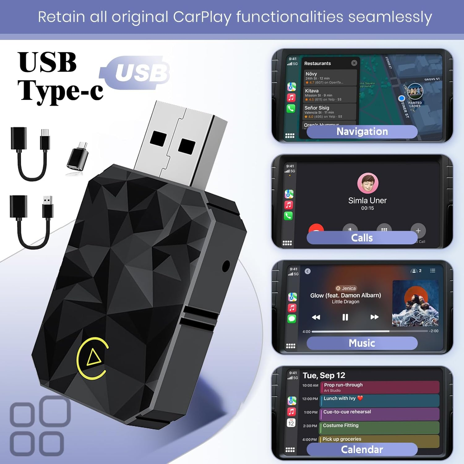 Vervex Upgraded Wireless Carplay Adapter 2025, Convert Wired to Wireless for Carplay＆Android Auto, Car Play Adapter for Lphone Mini Small Size, Usb/Type-C Plug and Play with Los Android 10+