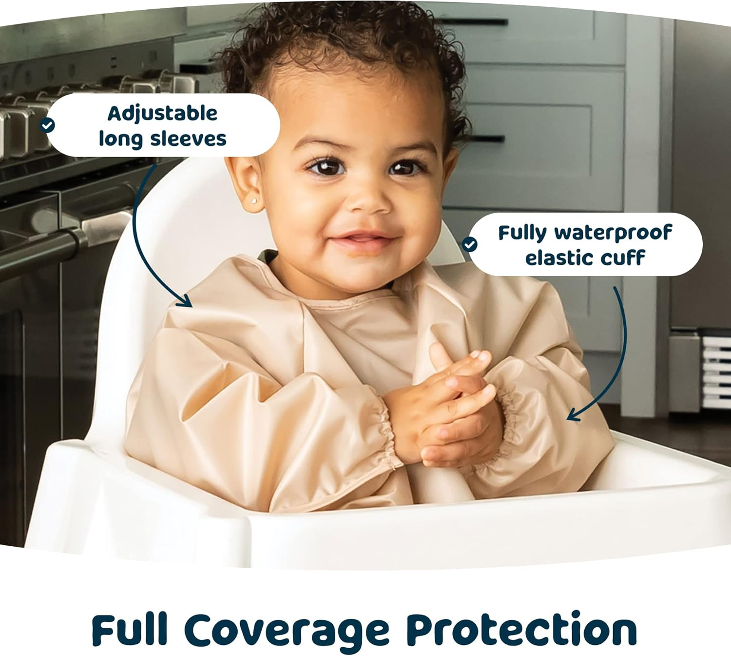 Tiny Twinkle Mess Proof Baby Bib, 2 Pack Full Sleeve Bib Outfit, Waterproof Bibs for Toddlers, Machine Washable, Tug Proof, Baby Smock for Eating, Long Sleeve image number 5