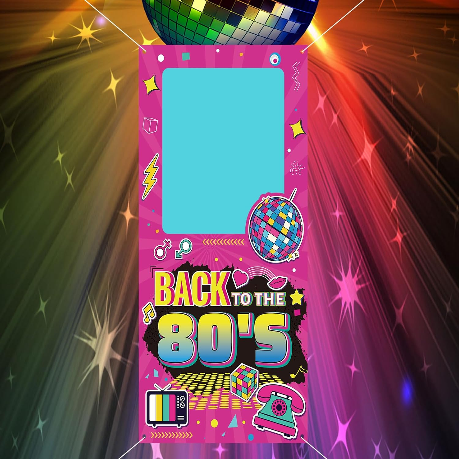 Back to 80S Photo Background, 180X90Cm Retro Disco Theme Party Background Decoration Colorful Birthday Photo Booth Frame Background for Retro Disco Rock Hip Hop Party Supplies image number 3