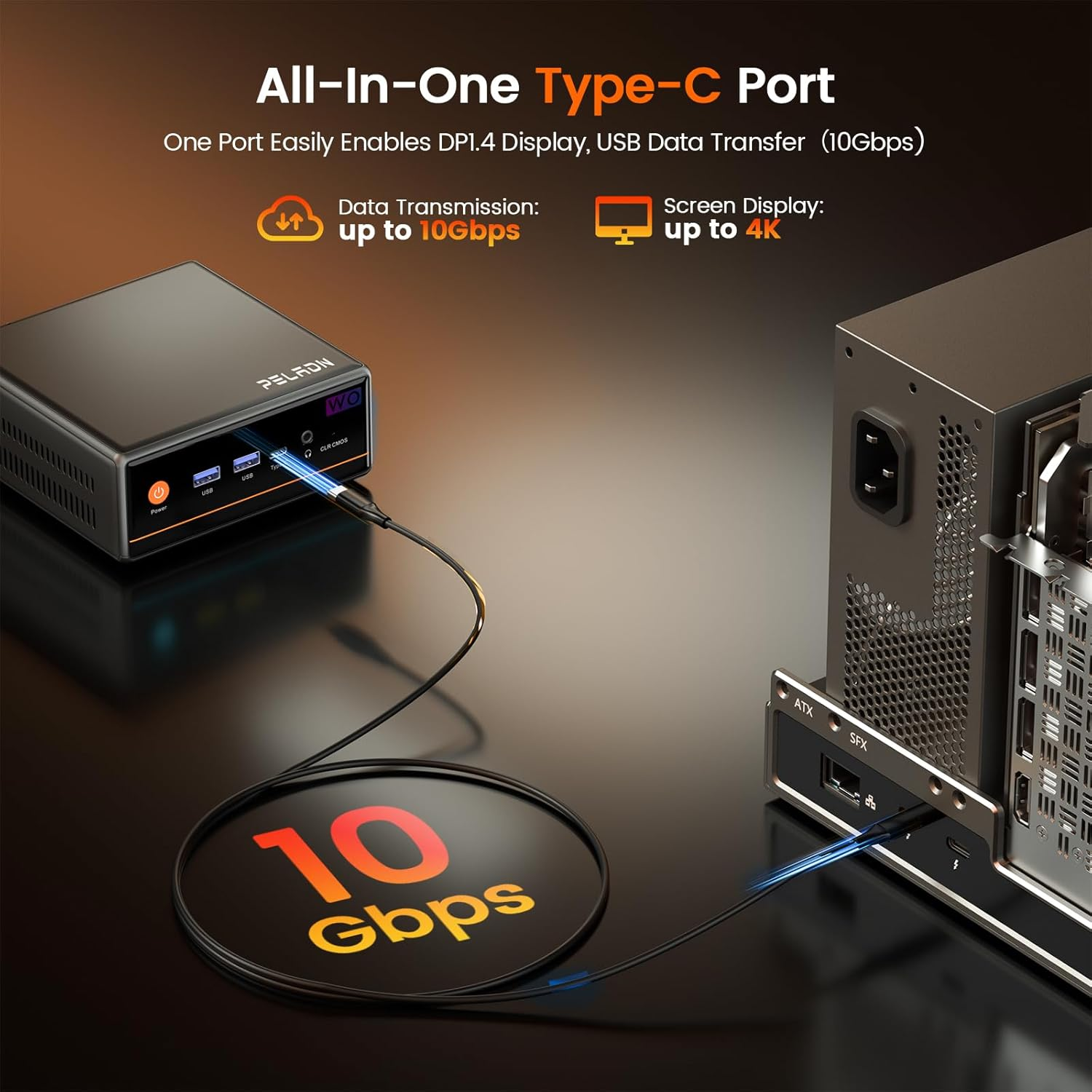 PELADN WO4 Mini Gaming PC - AMD Ryzen 5 5600H(Beats 5700U/7430U) Mini Computers 16GB Dual Channel RAM 512GB Pcie3.0 SSD, Mini Desktop Computer with Dual NIC LAN 2.5Gbe, Wifi6, BT5.2, Type-C image number 2