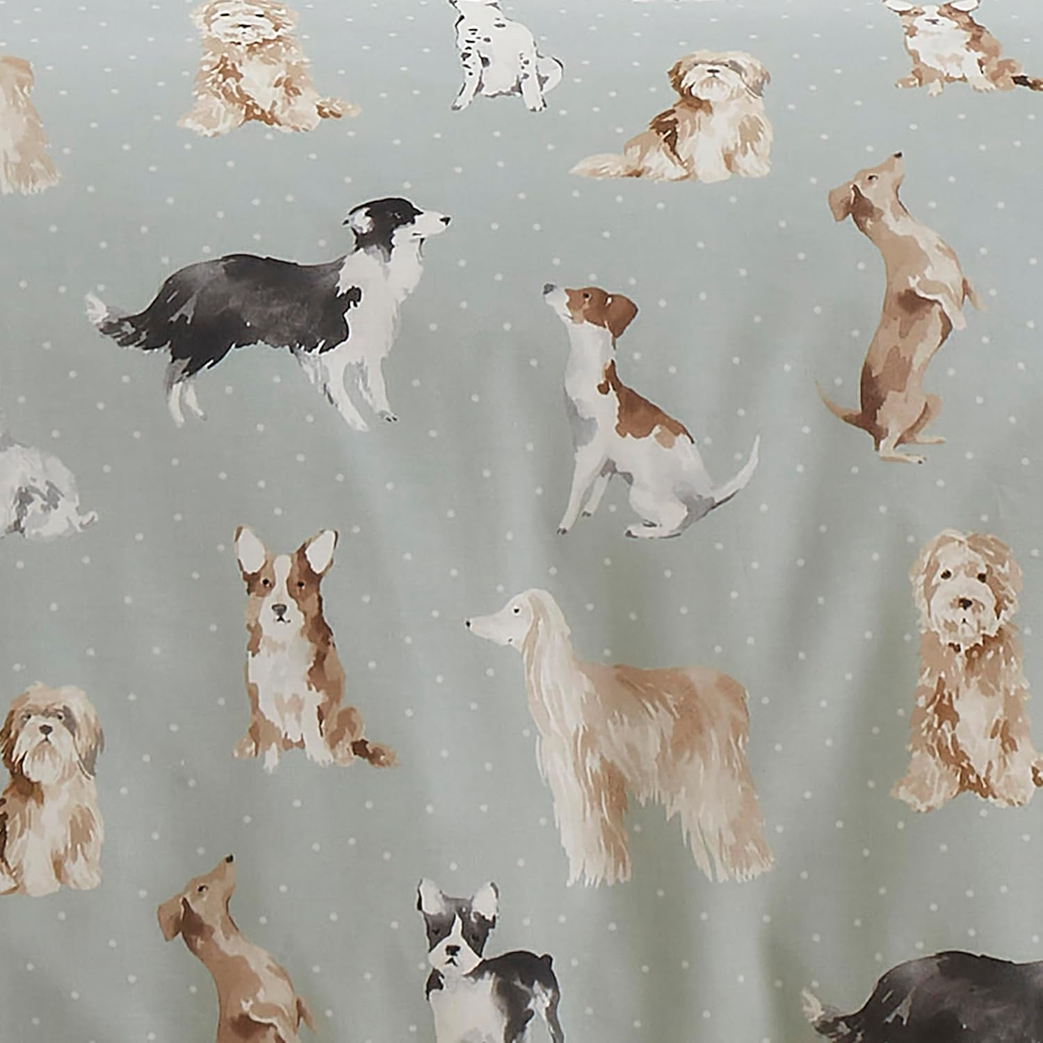 Fusion - Duck Egg Blue Dog Duvet Cover - Single Bedding Size (140 X 200Cm) - Reversible Design (Beige & Duck Egg Blue) - Dog Paw Print Bedding - Animals Print - Shih Tzu, French Bull and Poodles Dogs image number 1