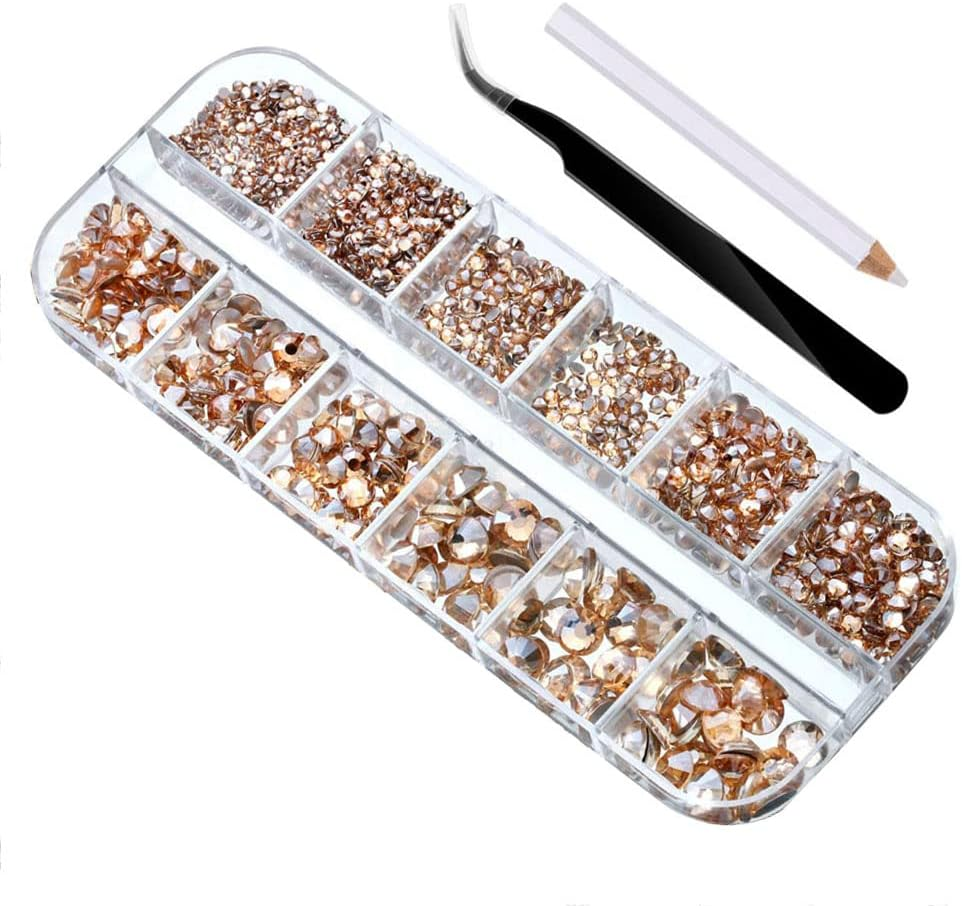 Pack of 2000 Flat Back Gems round Crystal Rhinestones 6 Sizes 1.5-6 Mm with Pick up Tweezers and Rhinestone Picking Pen for Craft Nail Clothing Shoes (Red)