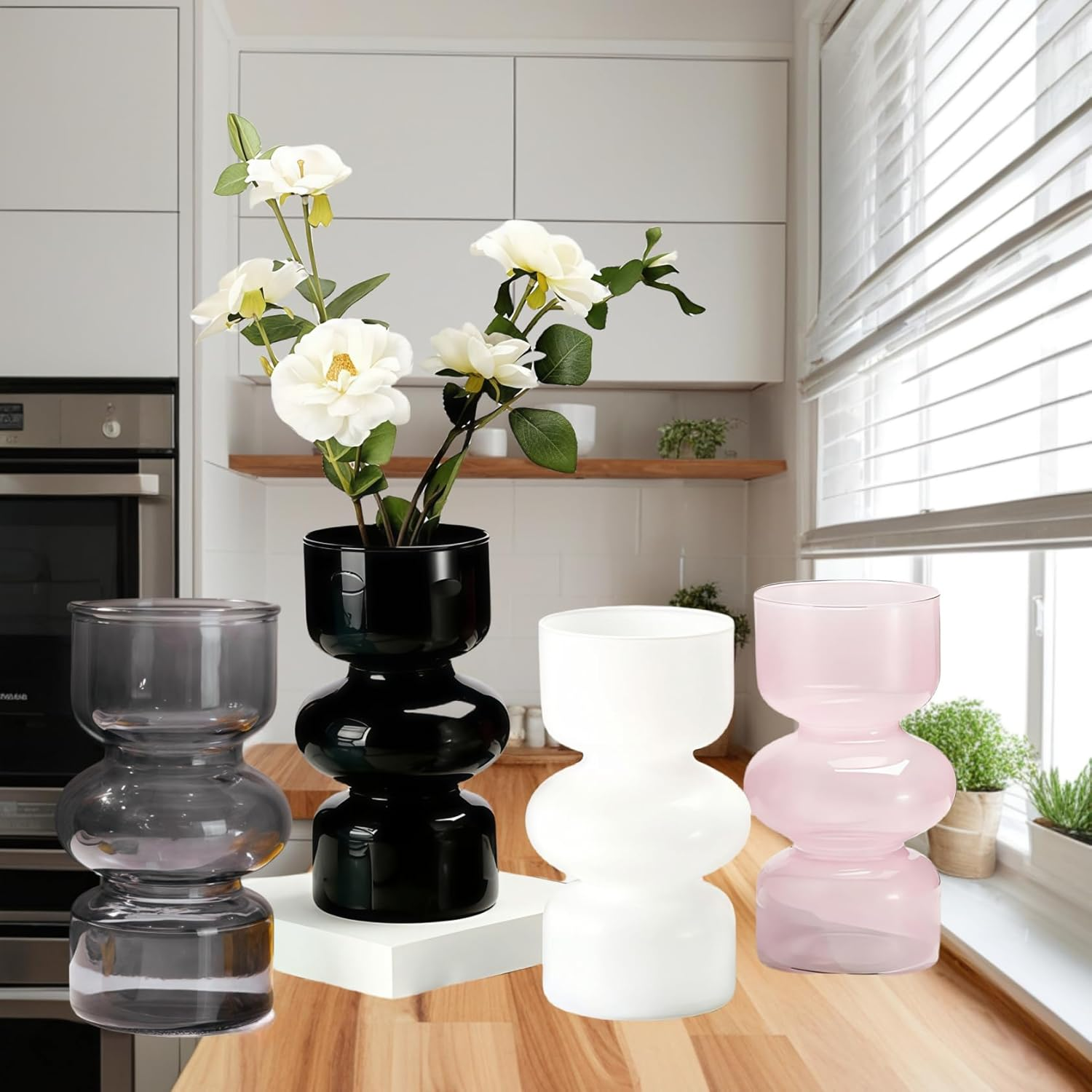 Stained Glass Bud Vase Set of 4, Glass Vases, Vase Decoration，Vintage Style 18Cm Tall Flower Vases for Wedding Tables & Home Decorations.