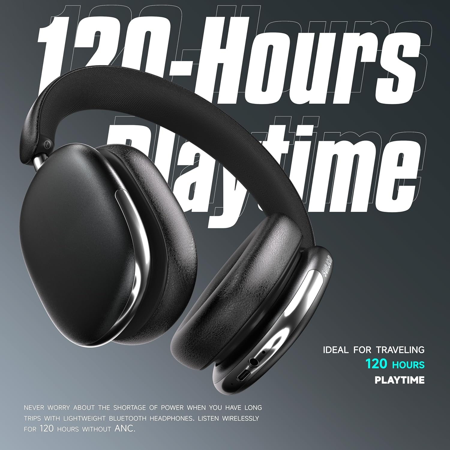 Freepods 120H Playtime Bluetooth ANC/ENC Pro-Level Active Noise Cancelling Over-Ear Headphones Wireless, Headphones with Built-In Microphone Type-C Charging for Call Travel Sports Gym (Black) image number 6