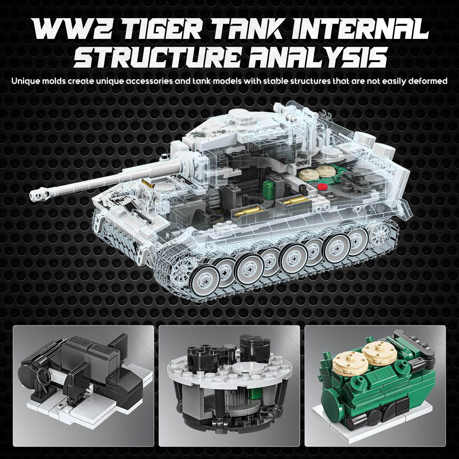 Brihappen Military Tiger Heavy Tank Building Set for Adults Boys 14+, WW2 Army Tank Model to Build and Collectible Display, Home Office Decor, Creative Birthday Gifts for Military Fans (1802 Pieces) image number 4