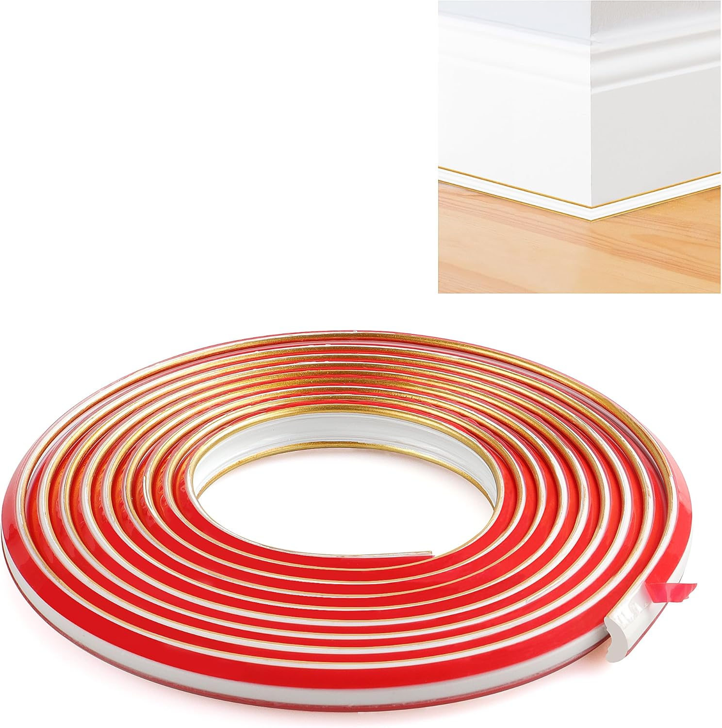 JUNART TPE Skirting Board Trim, Flexible Caulk Strip Moulding Trim, Self-Adhesive Edging Strip Coving for Wall, Ceiling, Corner Decoration, Worktops, Floor(12&times;9Mm,500Cm,White Gold) image number 3