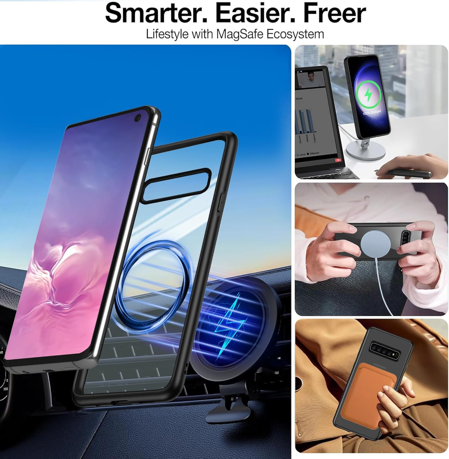 Guizzcg for Samsung Galaxy S10+ / S10 plus Case [Compatible with Magsafe] Flexible TPU Bumper + Clear Back Slim Shockproof Drop Protection,Magnetic Cover for Galaxy S10 plus -Black