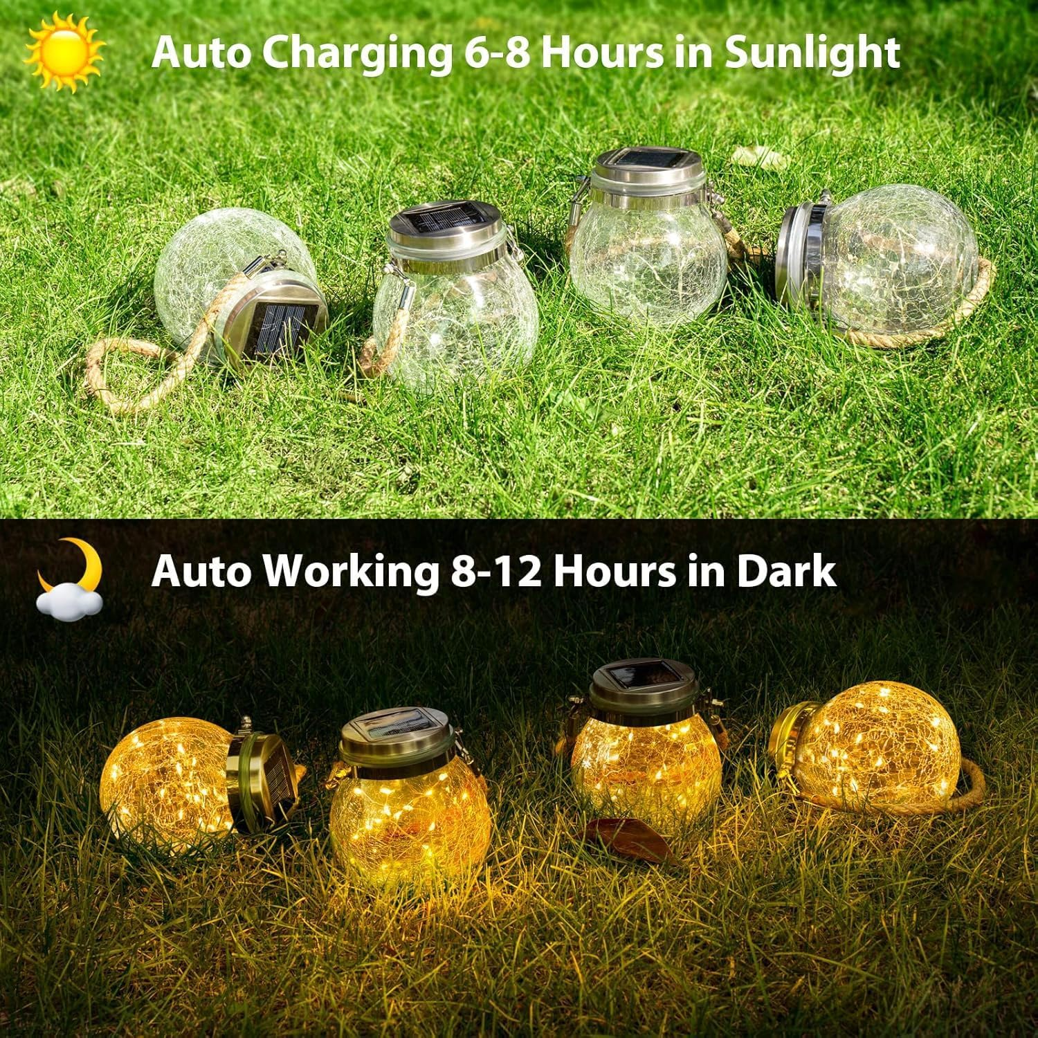 YZYOE LED Solar Wishing Bottle Lights,Outdoor Courtyard Decoration Glass Bottle Warm Light Pendant Lamp Wireless Dusk to Dawn Waterproof Garden Road Landscape Lamp. image number 4