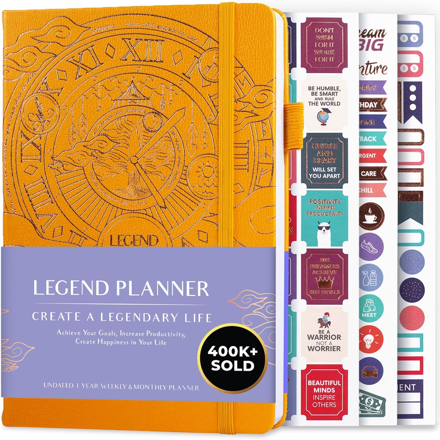 Legend Planner &ndash; Deluxe Weekly & Monthly Life Planner to Hit Your Goals & Live Happier. Organizer Notebook & Productivity Journal. A5 Hardcover, Undated &ndash; Start Any Time + Stickers &ndash; Mystic Gray image number 5