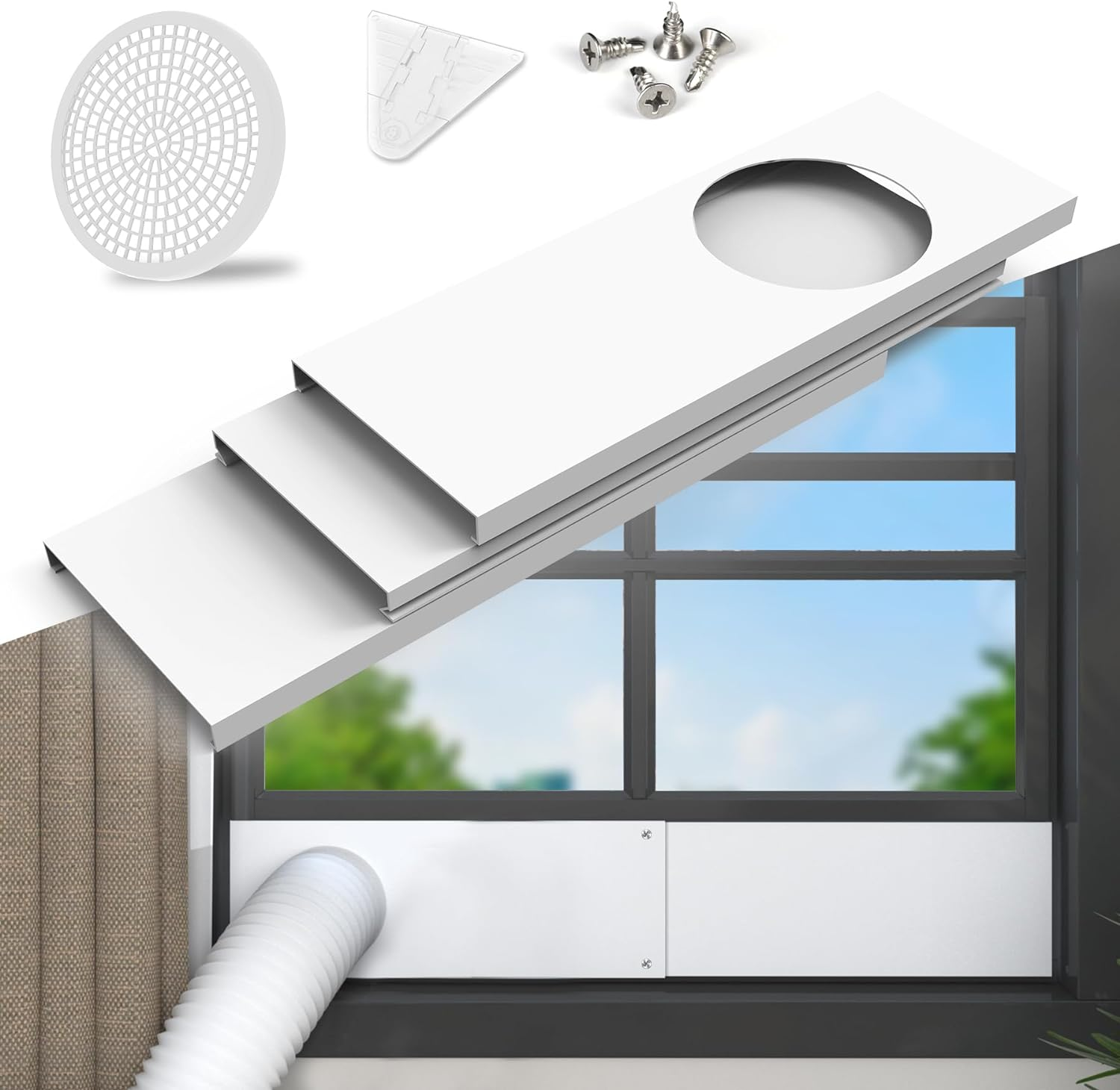 Flamorrow Portable Air Conditioner Window Seal Plates Kit for 5" Diameter Exhaust Hose, Universal Portable AC Window Vent Kit for Sliding & Hung Windows, Adjustable Length Sealing Panels up to 47" image number 1