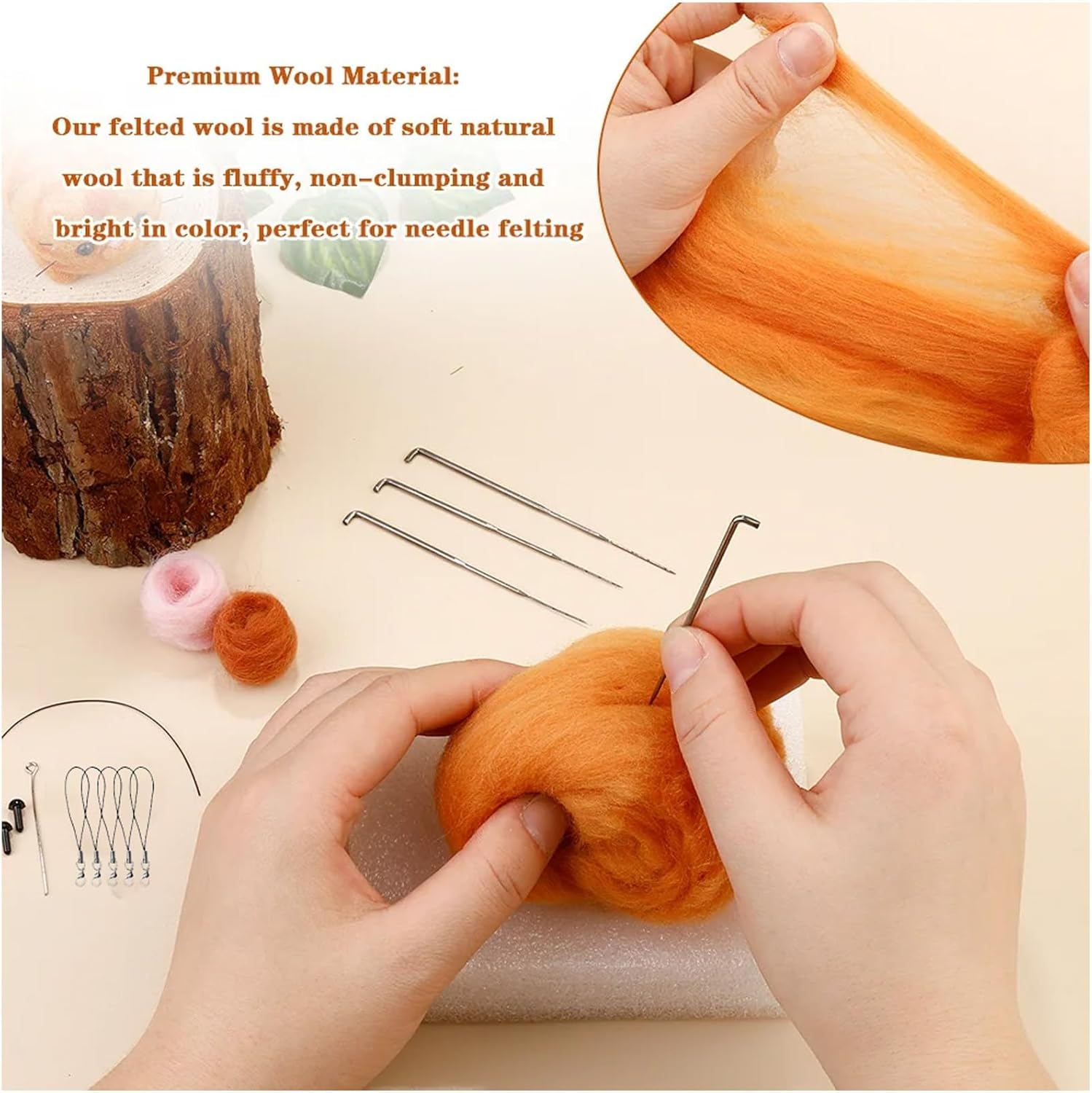 YELINTIAN Needle Felting Starter Kit,36 Colors Fibre Wool Yarn Roving for Needles Felt Tool Includes Keychain, Felted Foam Mat, and Other Tools for Animal Doll Beginner Supplies image number 4