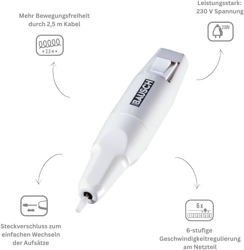Bausch 0301 Electric Manicure and Pedicure Device, 7 Attachments for Grinding, Filing, Polishing Hand and Toenails, Remove Callus and Pressure Points, Nail Care, Foot Care for Home image number 2