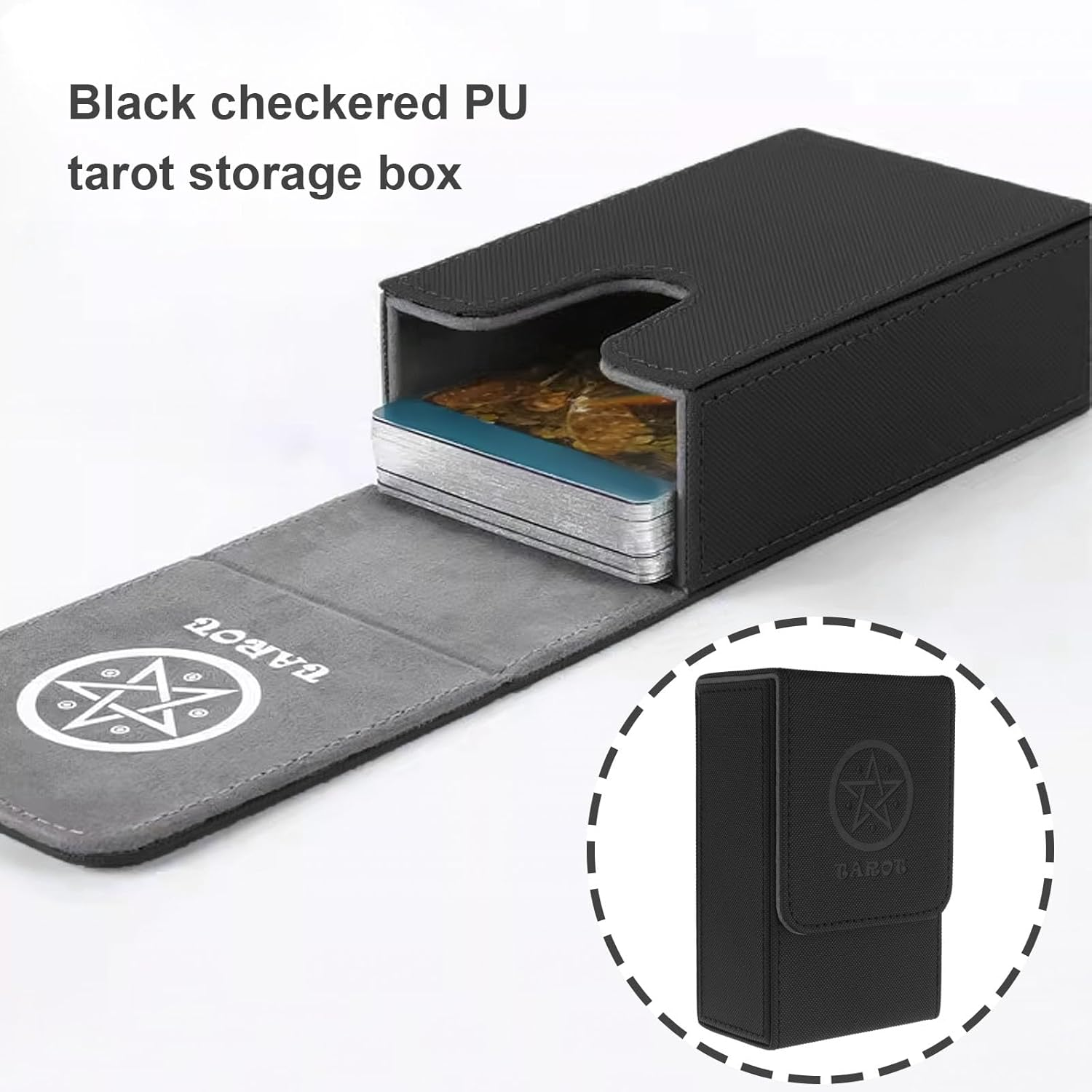 Emagtech Tarot Card Case Card Deck Box PU Leather Card Storage Box Magnetic Closure Single-Sleeved Cards Box Protect Cards Solid Black image number 5