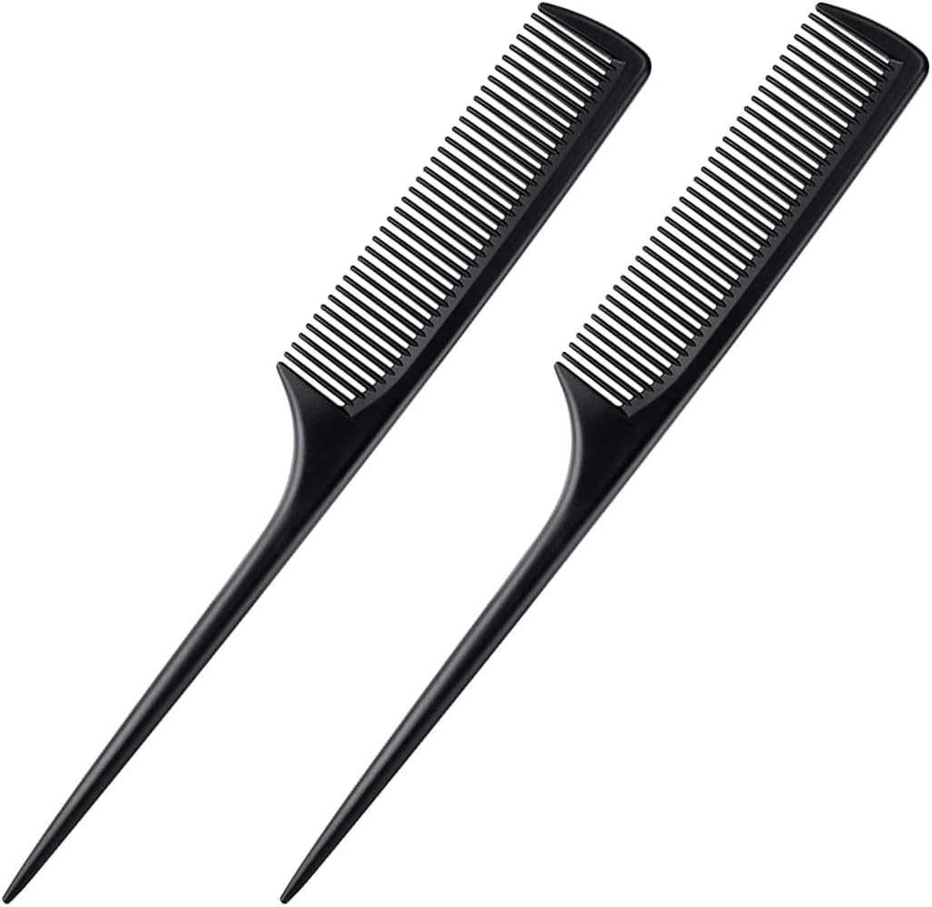 Professional 2 Pack Black Rat Tail Comb Set, Fine Tooth Hair Teasing Combs for Sectioning, Parting, Root Styling image number 3