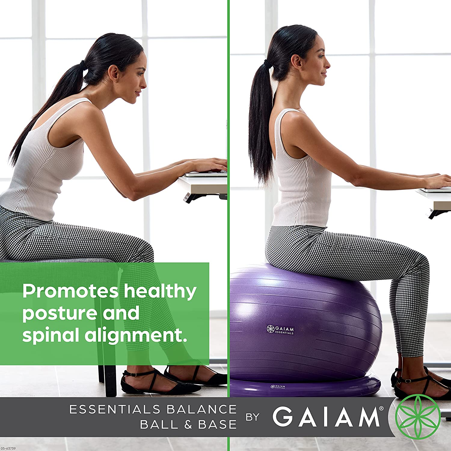 Gaiam Essentials Balance Ball & Base Kit, 65Cm Yoga Ball Chair, Exercise Ball with Inflatable Ring Base for Home or Office Desk, Includes Air Pump - Navy image number 6