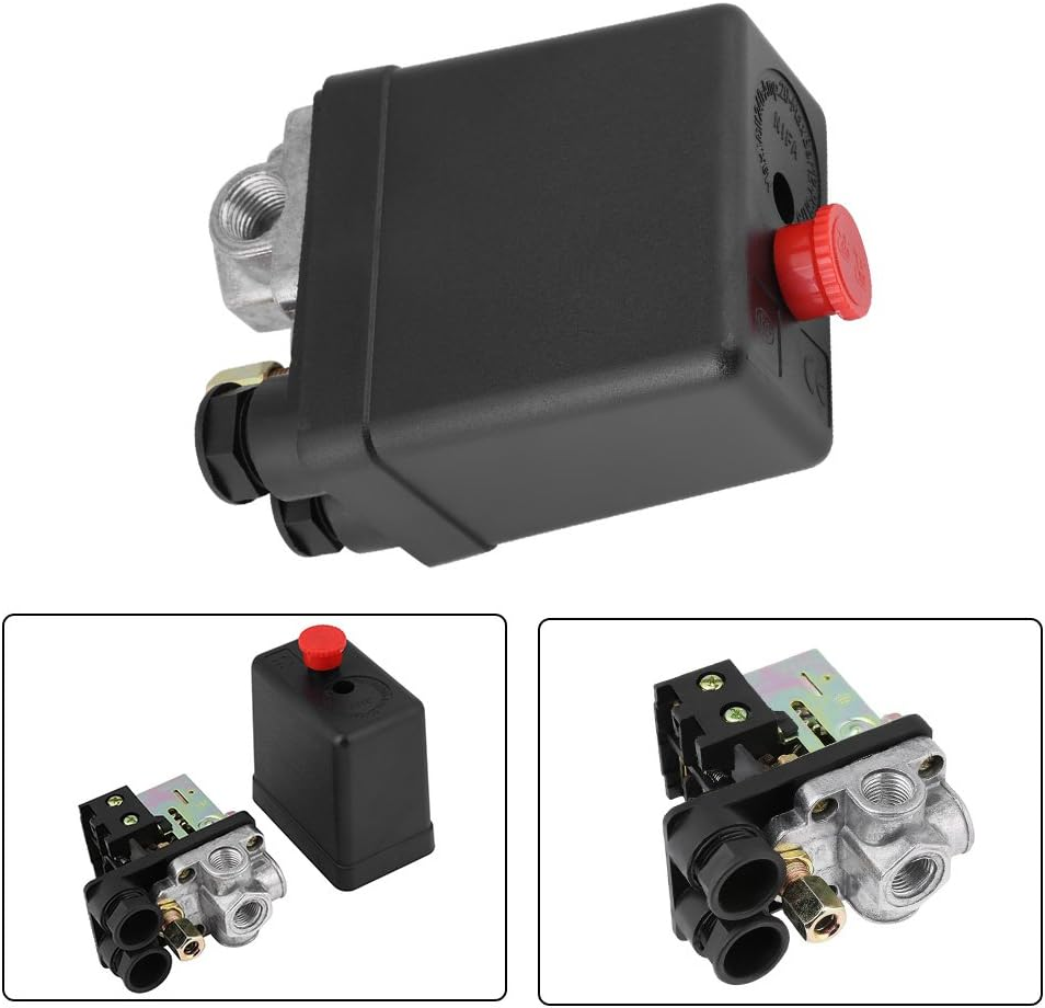 240V 16A Four Port Air Compressor Pressure Switch Control 90-120PSI, Easy Install, Long Lifespan with Compressor Switch Control, Four Female Air Inlet Port