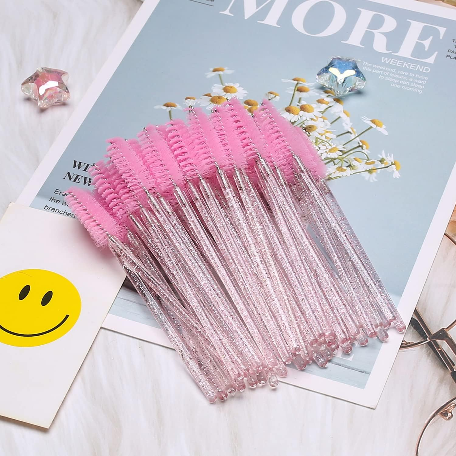 50 PCS Disposable Eyelash Brushes Mascara Wands Eye Lash Eyebrow Applicator Cosmetic Makeup Brush Tool Kits (Crystal Pink) - Black-Rose image number 4