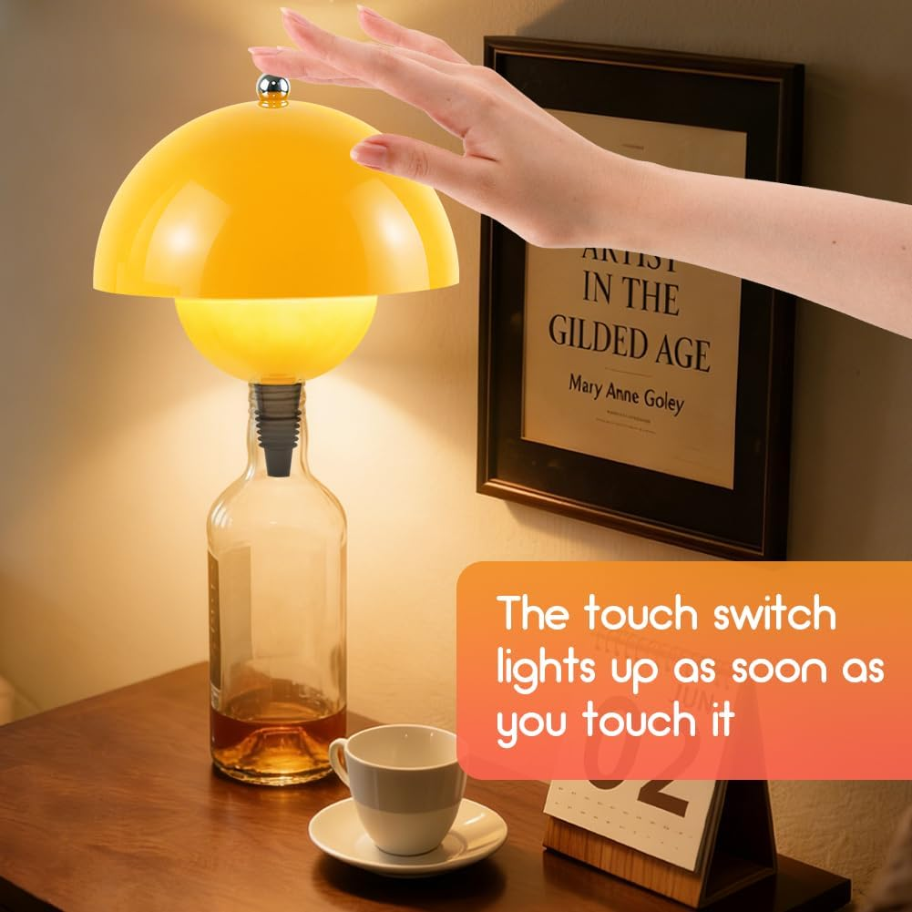 CEWROM Rechargeable Bottle Lamp Attachment LED Rechargeable, 3 Adjustable Colour Temperature Modes, Touch Bottle Lamp, Wireless USB Rechargeable Table Lamps, for Restaurant, Bedroom, Garden (Yellow) image number 1