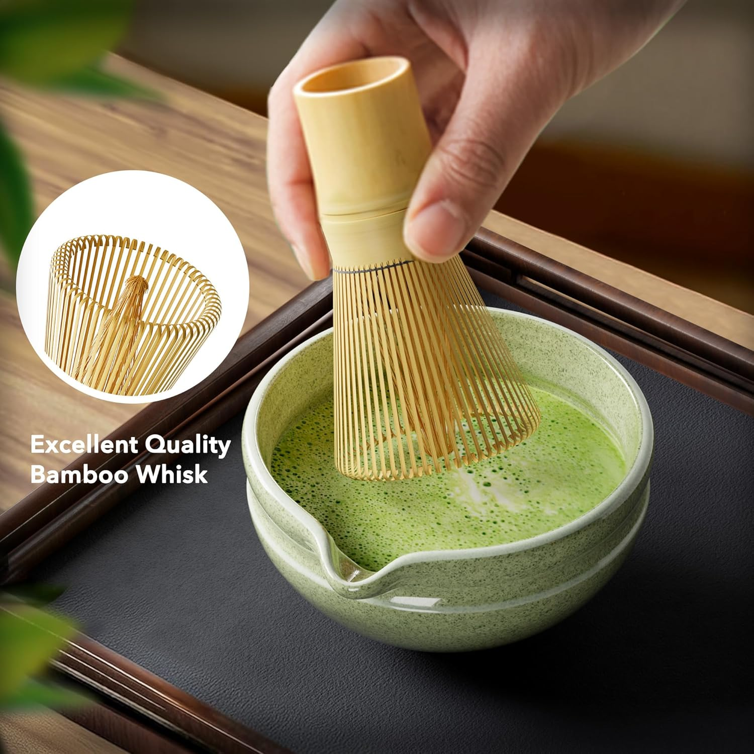 7 Pcs Matcha Whisk Set, Perfect Matcha Kit for Matcha Lovers Includes Ceramic Bowl, Bamboo Whisk, Holder, Scoop, Sifter & Cloth image number 1