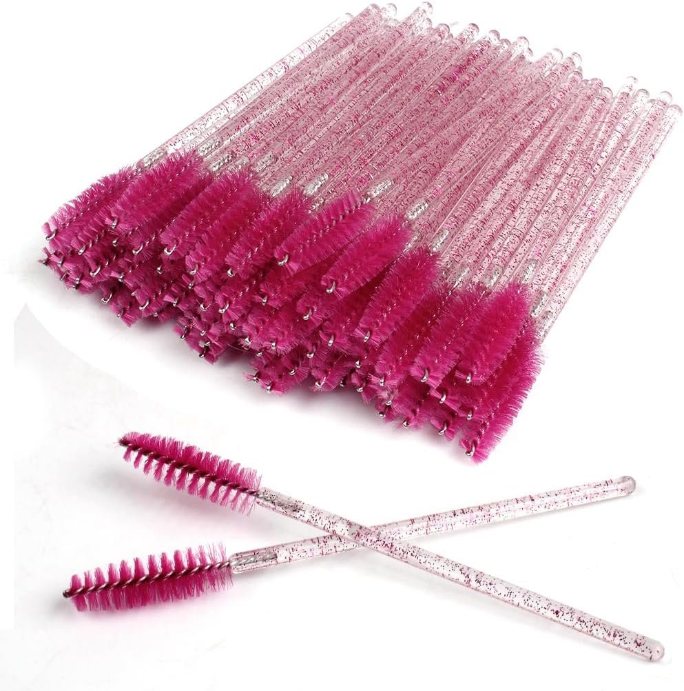 SWKJ 60 PCS Disposable Eyelash Brushes, Spoolies Eyebrow, Mascara Wands Applicator Lash Brushes Castor Oil Brush Cosmetic Makeup Tools(Crystal-Black)