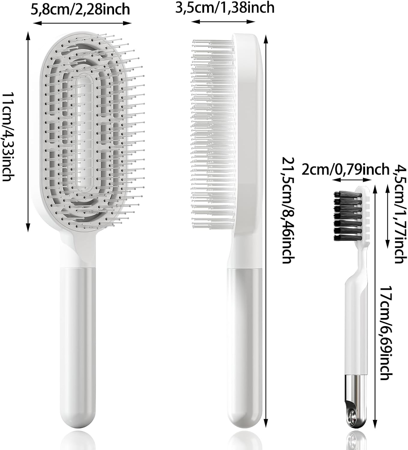 Whaleo Hair Brush without Pulling for Men and Women - Detangling Brush Also for Curls and Long Hair - Hair Brush Unique Professional Brush Long Hair with Hair Brush Cleaner, White image number 3