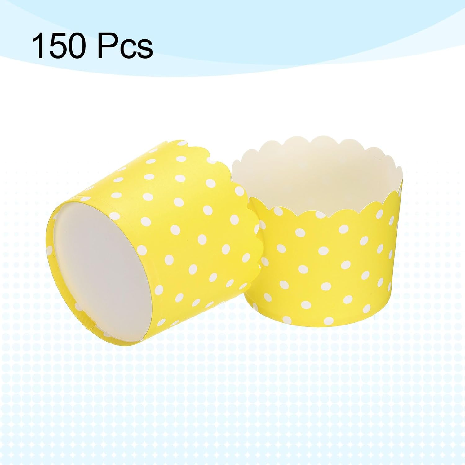 HARFINGTON 150Pcs Paper Baking Cups 6Oz Greaseproof Disposable Bulk Cupcake Muffins Liners Cases Wrappers for Wedding Birthday Graduation, Dot Yellow image number 1