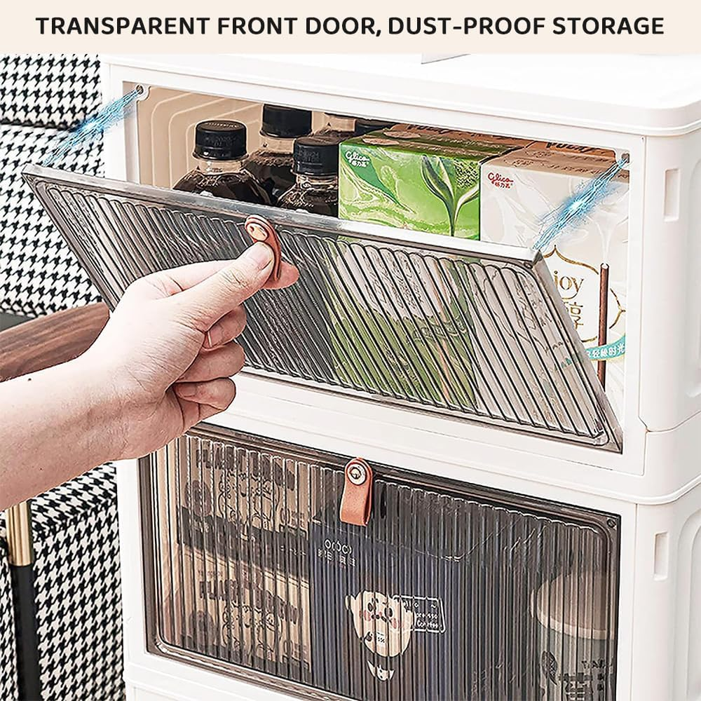 2-Tier Dustproof Plastic Storage Box on Wheels &ndash; White Rolling Bedside Cart Organizer for Clothes, Shoes, Books, Toys, Snacks &ndash; Storage Shelf for Living Room, Bedroom, Office image number 2