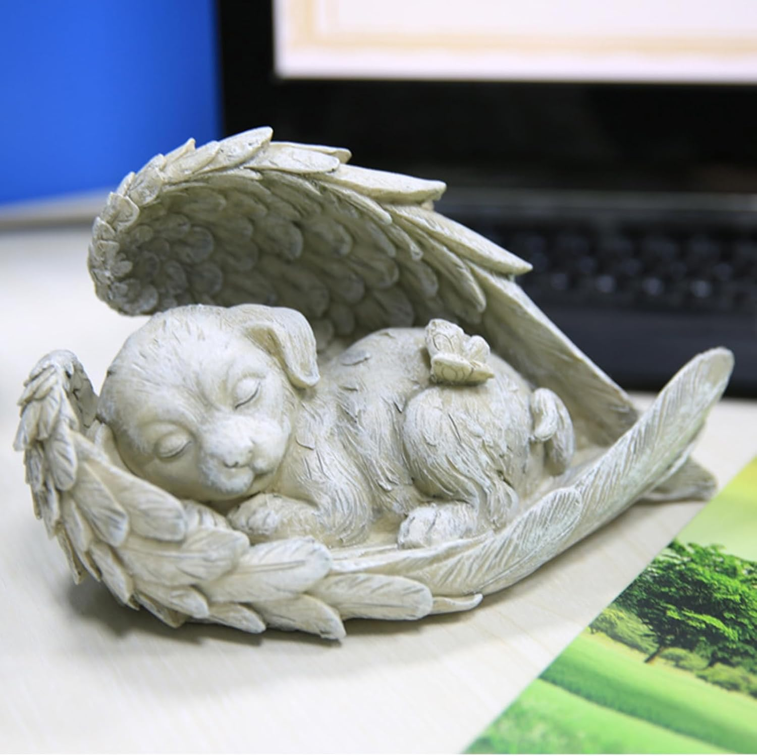 Dog Angel Pet Memorial Gravestone Dog Personalised Memorial Plaque for Grave Tombstone Cat for Outdoor Keepsake Dog Pet Memorial Grave Decoration Angel Dog Angel Cat Memorial Statue Remembered image number 1