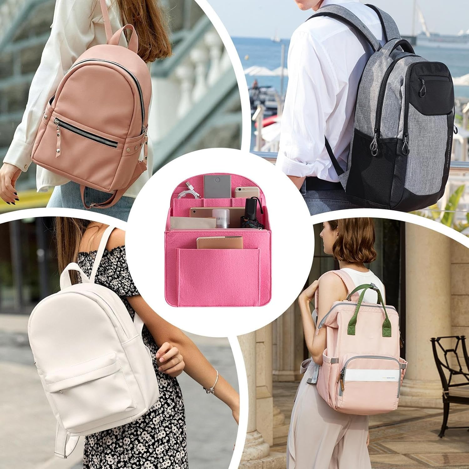 Bag Organizer, Bag Insert Organizer - Felt Storage Bag Wallet Organizer - Travel Backpack Insert, Multi-Pocket Organizer Liner for Shoulder Bag image number 6