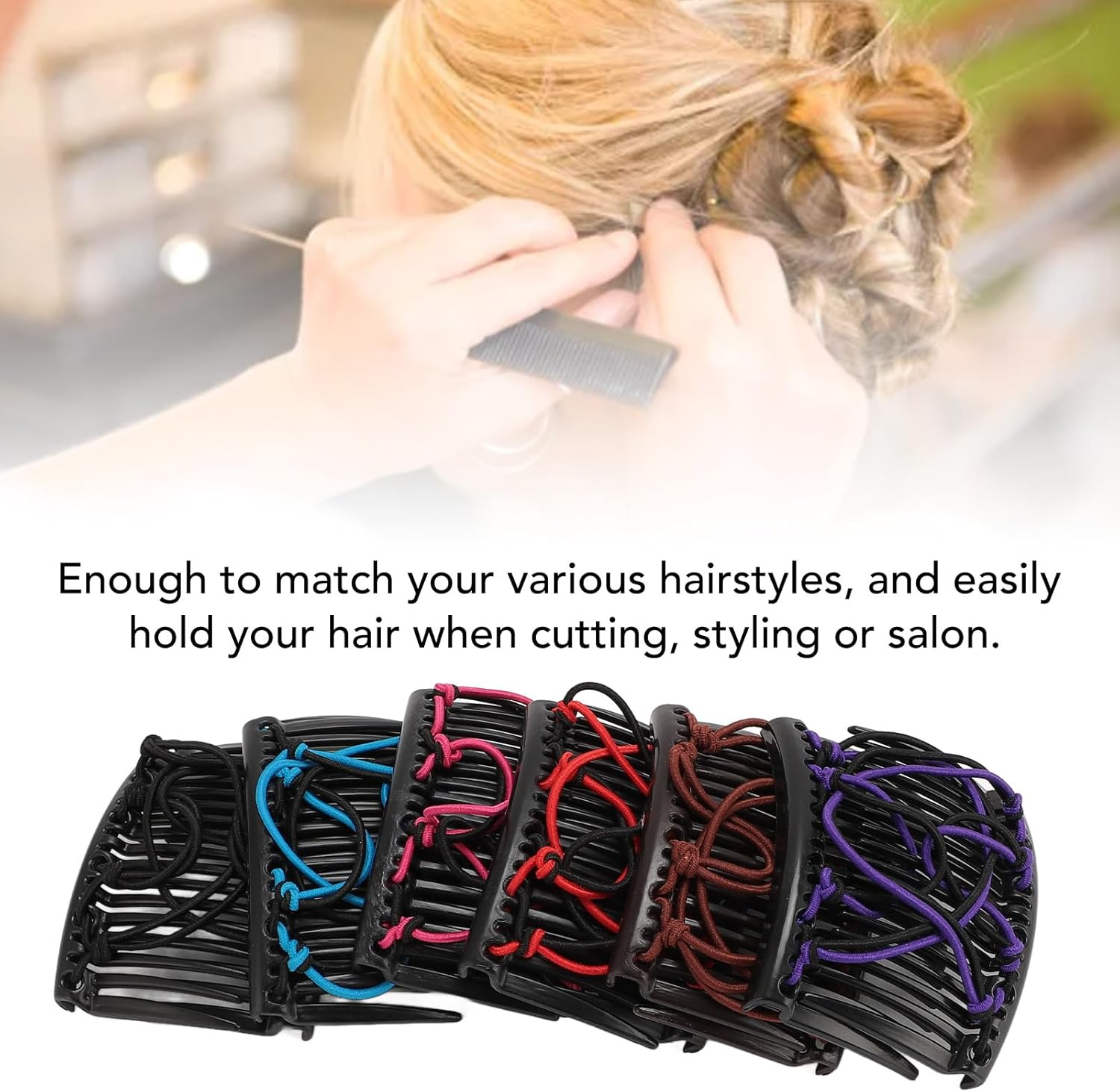 Stretchy Magic Hair Comb Double Clips Bun Maker Red Purple Blue Black Coffee Rose Elastic Comb Hair Clips for Thick Curly Thin Hair image number 3