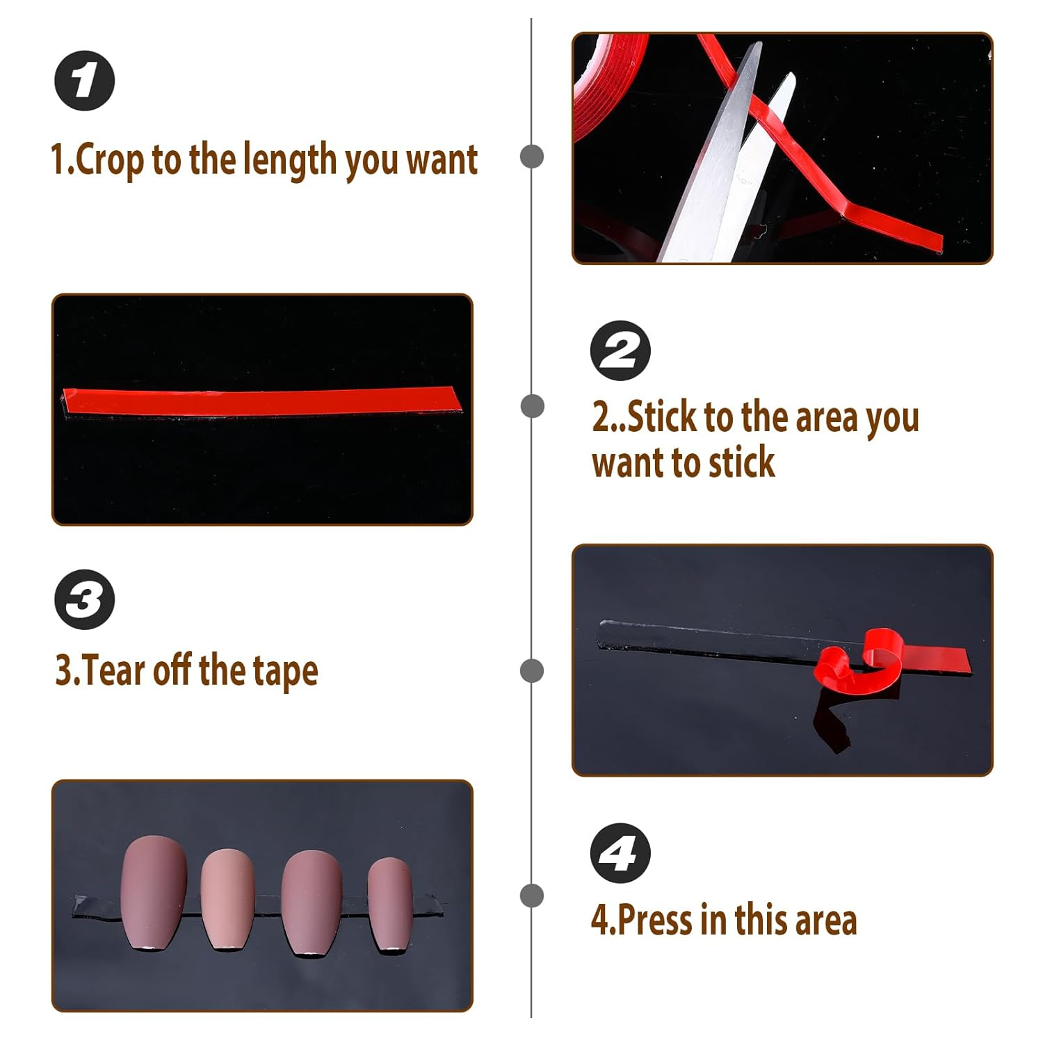 Piriuuo 3 Rolls Double Sided Tape for Press on Nails, Adhesive Strong Sticky Nail Art Tapes for Nail Packaging Waterproof Removable Mounting Tape for Nail Tips Colors Designs Showcase image number 1