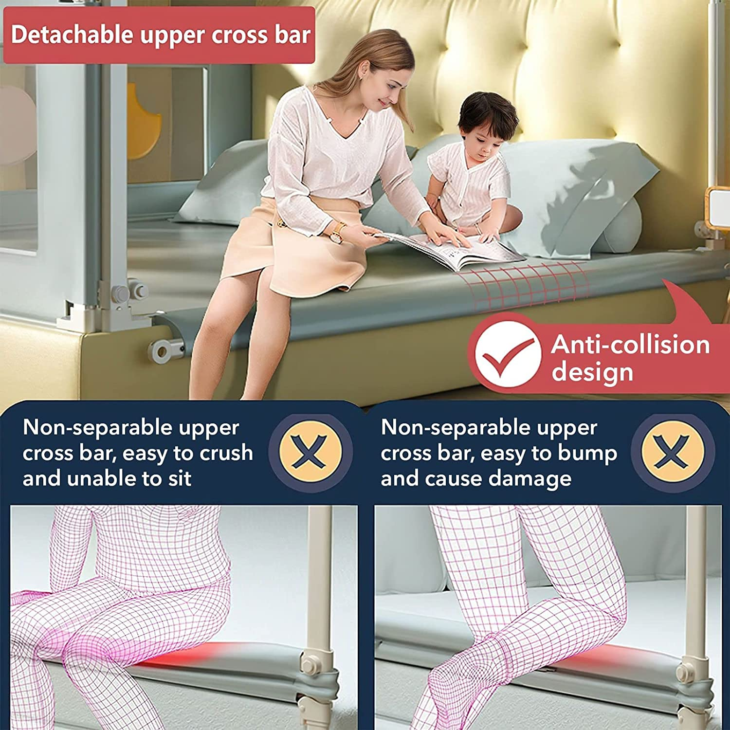 KIDBOT 3Pcs Baby Bed Rail Guard Queen Size Kid Bed Rail for Toddler Child Cot Fence Barrier Adjustable Baby Fall Protection Mesh Fabric Double Lock，2X 200CM & 1X 150CM image number 1