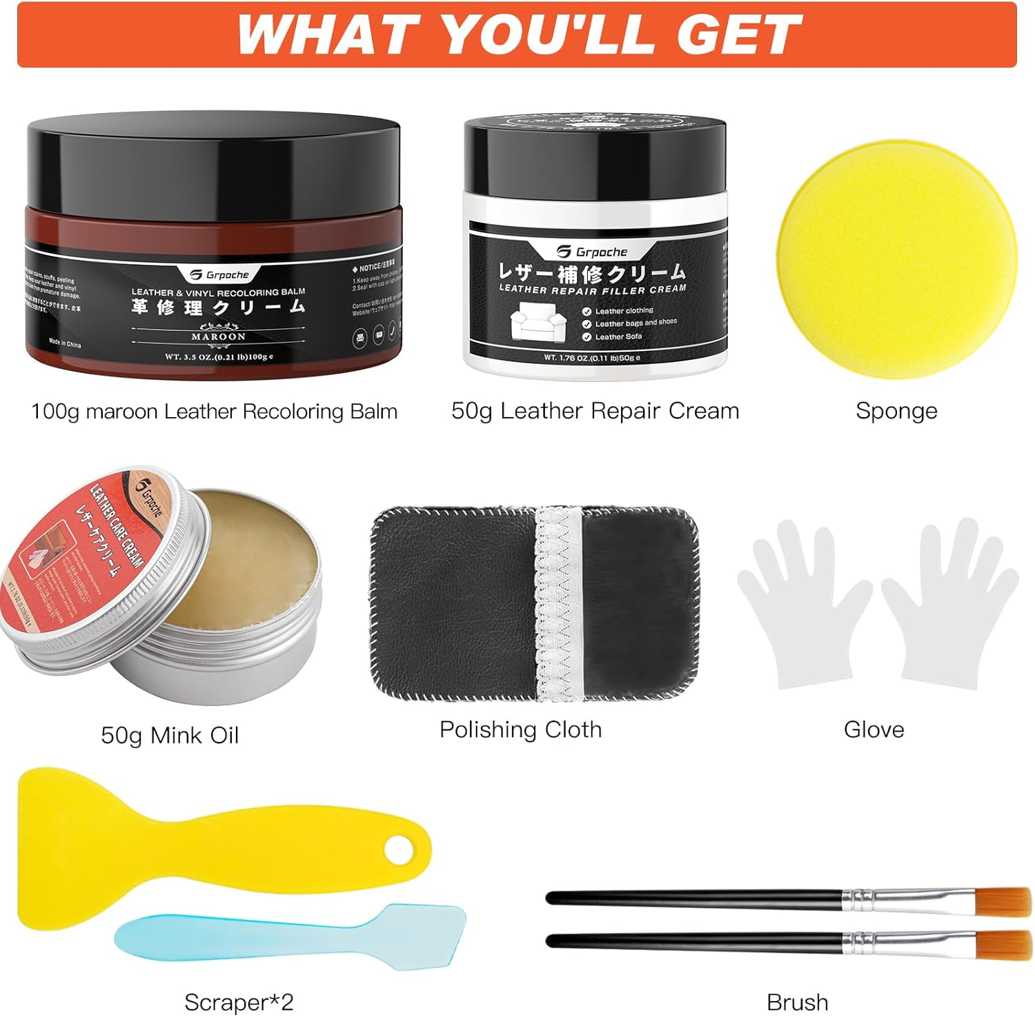 Leather Repair Kit, Leather Recoloring Balm, Leather Filler and Mink Oil for Scratches, Leather Color Restorer, Furniture, Car Seat, Couches, Shoes(Reddish Brown) image number 4