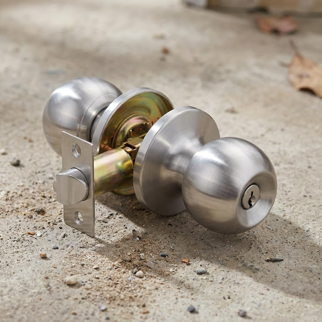 Keyed Entry Door Knob with Lock, Interior and Exterior Door Lock, Standard Ball, Satin Nickel(Hy904) image number 5