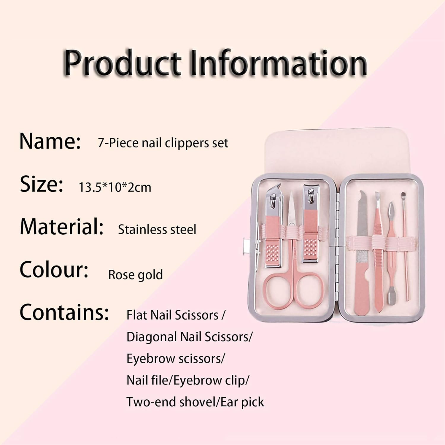 Professional Nail Clipper Set[7 Pcs], Manicure Set, Pedicure Set Stainless Steel Nail Scissors Travel & Grooming Manicure Set, Nail Care Kit, with Box (Pink) image number 5