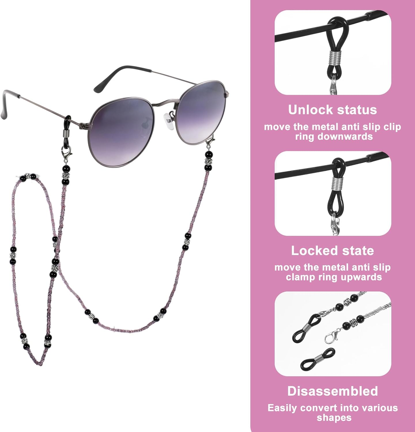 Xelsluthe Beaded Glasses Chain for Women, Eyeglass Strap Holder around Neck, Bead Women&rsquo;S Eyeglass Chain, Sunglasses Lanyard, Reading Glasses Necklace, Purple image number 5