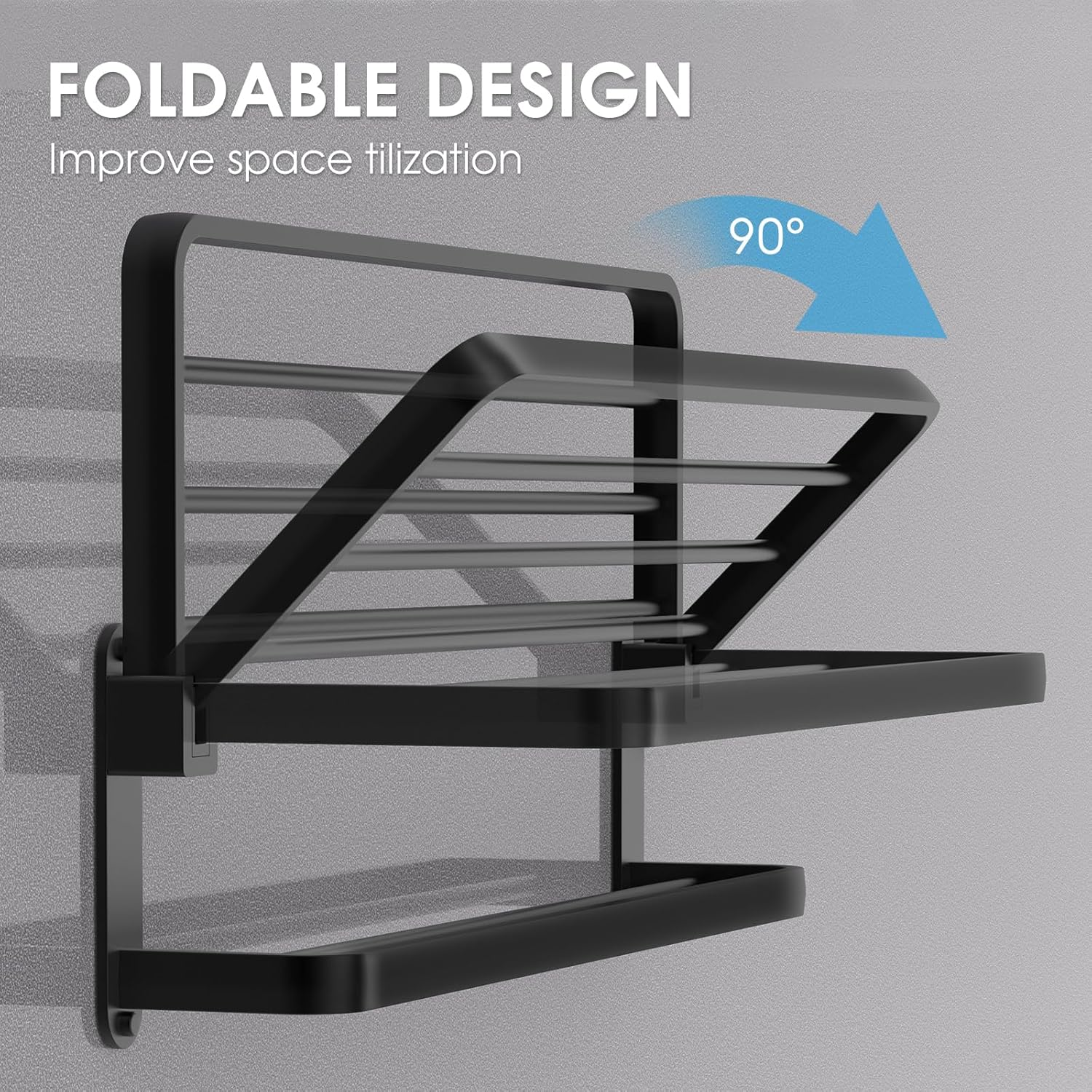 BOZWELL Bathroom Lavatory Towel Rack with Two Towel Bars,24-Inch Towel Holder with Shelf BZ205-A (Matte Black) image number 5