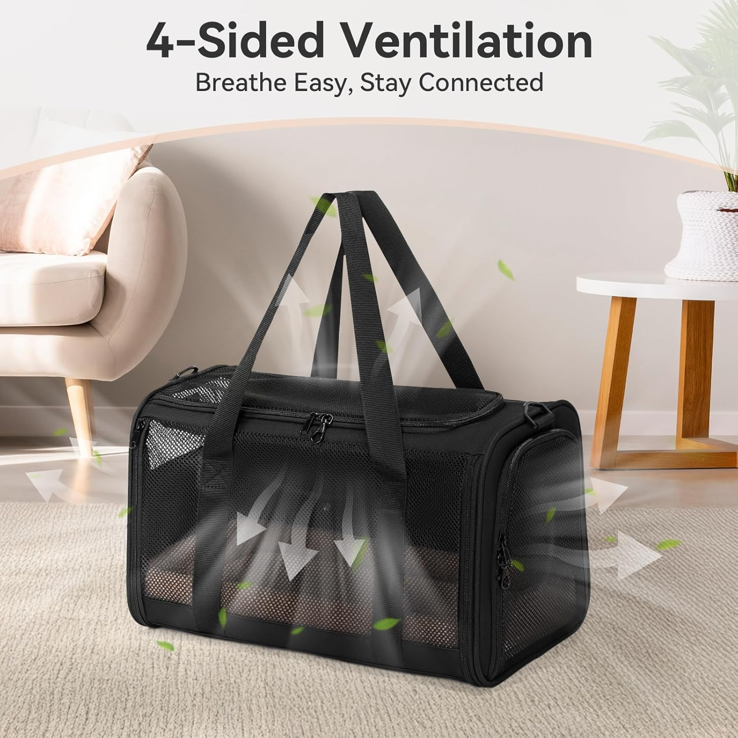 Petsfit Pet Carrier (Greatly Improved Stability) Carry Bag, for Cats, Puppies, Small Dogs, Rabbits, Foldable, Breathable, for Car Riding, Prevents Shape Shape, for Cars, Driving, Hospitalization, - Black image number 6