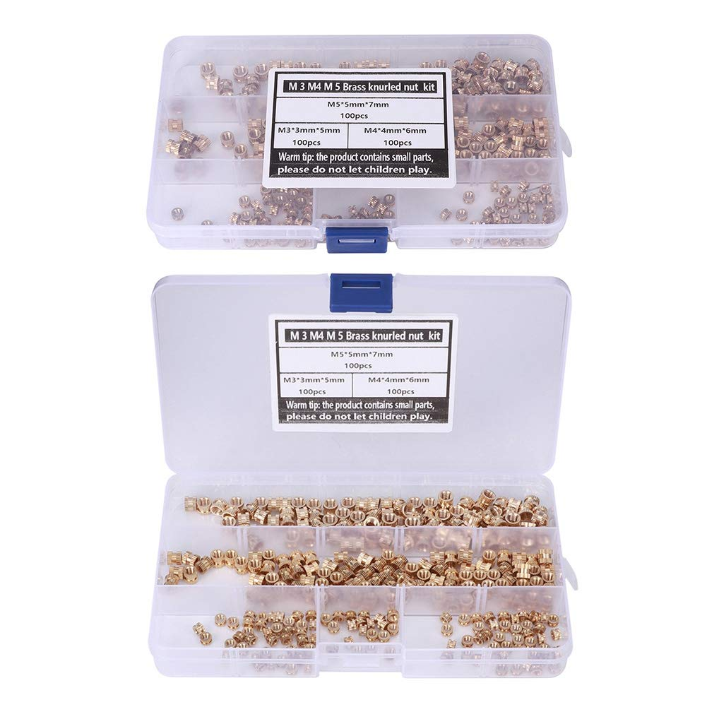 QANYEGN 300Pcs Brass Insert Nut Set, M3 M4 M5 Hot Melt Copper Nuts, Knurled Brass Nut Set for Injection Moulding, Hardware Springs, Etc