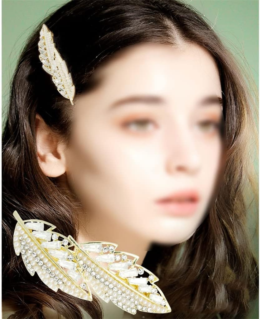 Alligator Clip,Headdress,Hair Clamp,Hairpins,Leaf Hairpin Female Spring Back Head Hair Accessories Spring Clip Headdress Fall into the Heart Hair Accessories (Color : A, Size : 7.3 * 2.5Cm) image number 5