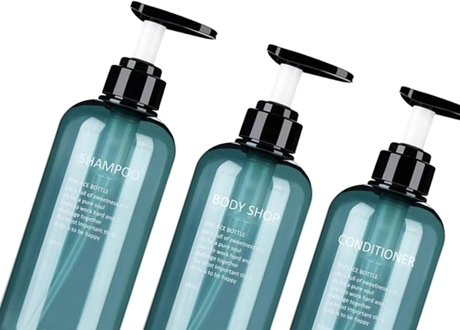 Yuksok 300/500Ml 3 Pack Empty Shampoo Bottles Soap Pump Refillable Body Wash Shampoo and Conditioner Bottles Blue Plastic Pump Bottle Dispenser and Label, Blue-500Ml - Blue-500Ml image number 3