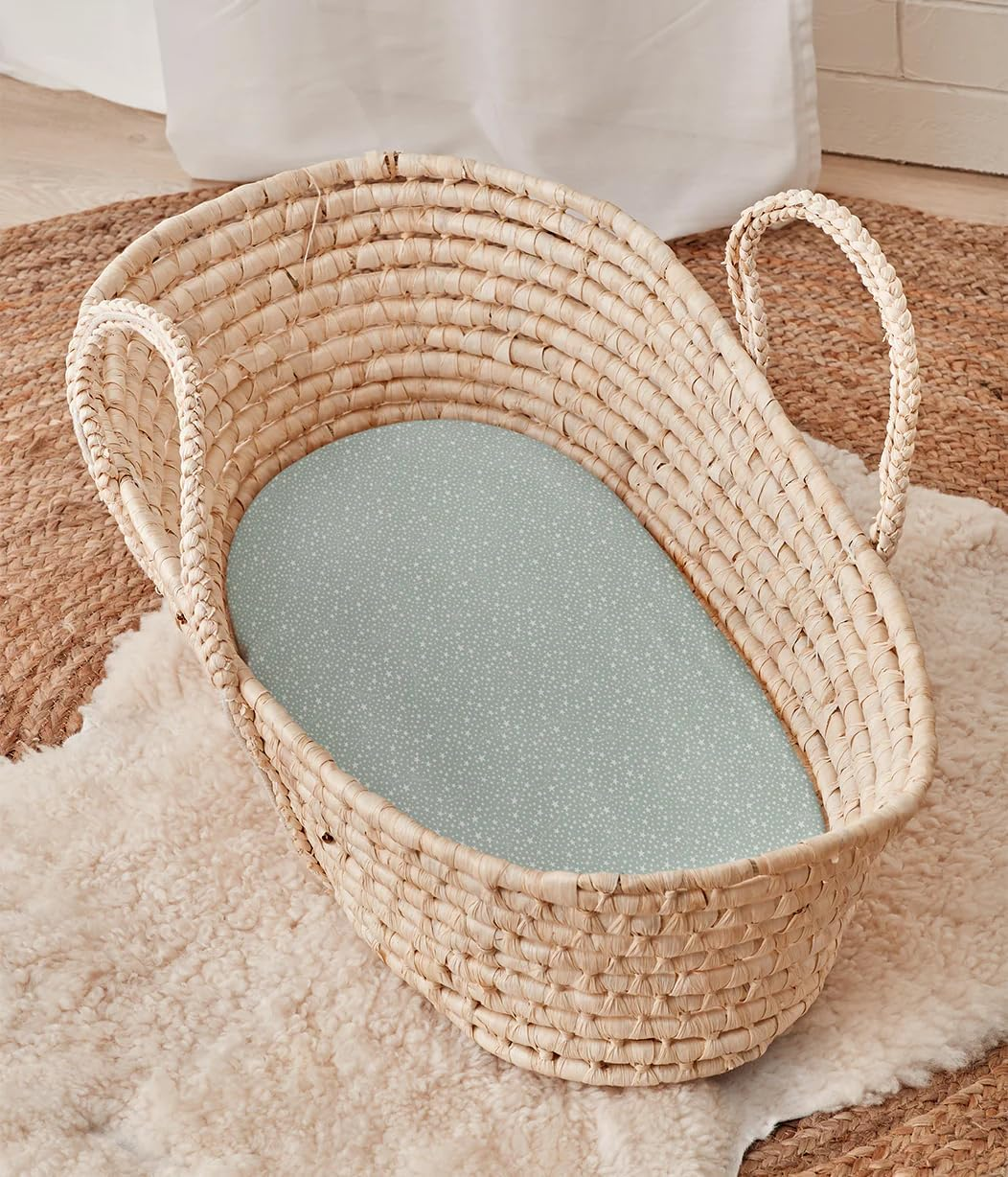 Love to Dream Fitted Bassinet Sheet Twin Pack | 100% Cotton, Soft Jersey Fabric, Fits Oval & Square Mattresses, Snug & Breathable Basket Sheet | Reusable Storage Bag, Stardust Olive image number 3