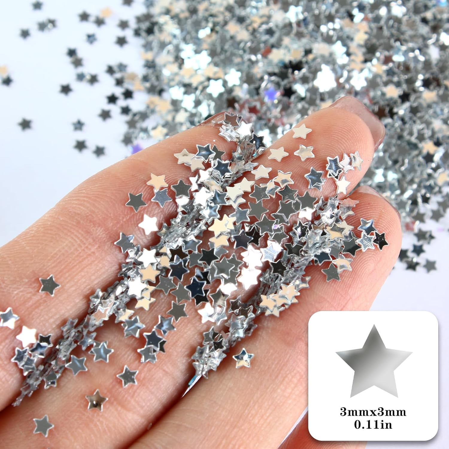 Art Craft Glitter, 3Mm Star Shaped Holographic Chunky Flakes Sequins for Slime, Nail Art,Tumblers, Resin Craft, Festival Party - 0.35Oz (10G) (Laser Silver) image number 3